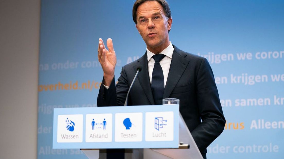 Demissionair minister-president Mark Rutte tijdens een eerdere coronapersconferentie.