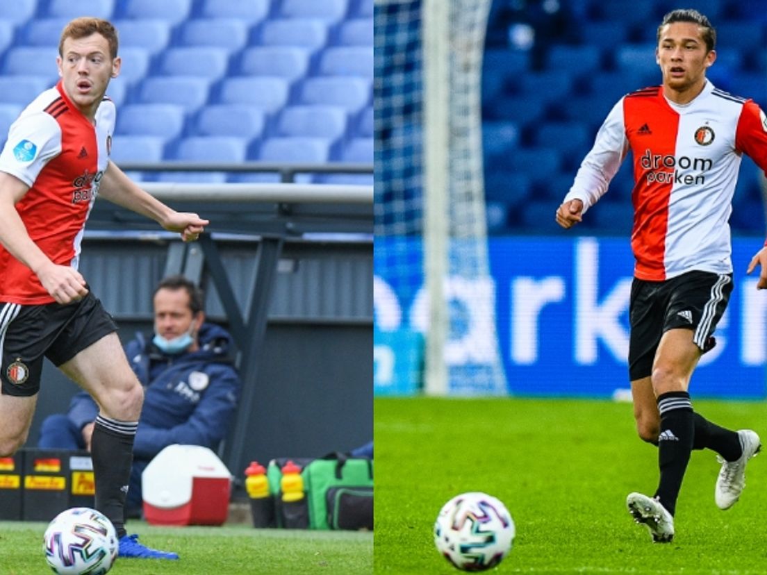 George Johnston (links) en Jordy Wehrmann maakten tegen FC Utrecht hun basisdebuut voor Feyenoord. (Foto's: VK Sportphoto - Yannick Verhoeven)