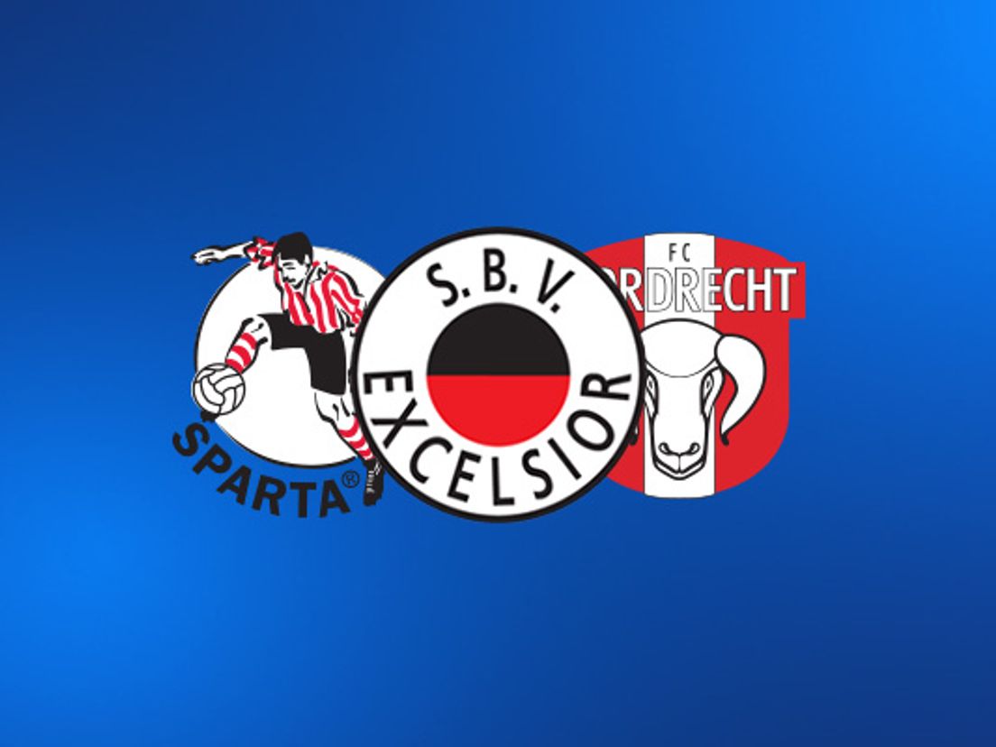 De logo's van Sparta, Excelsior en FC Dordrecht