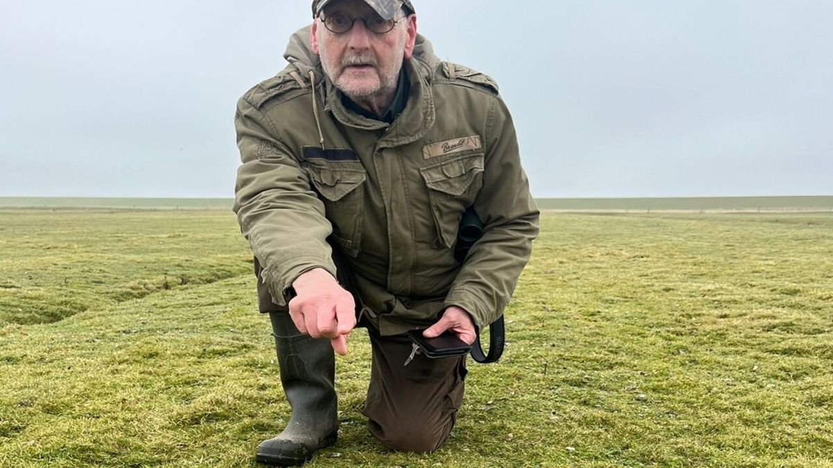 Vader en zoon Dijkstra vinden het eerste kievitsei in Weststellingwerf