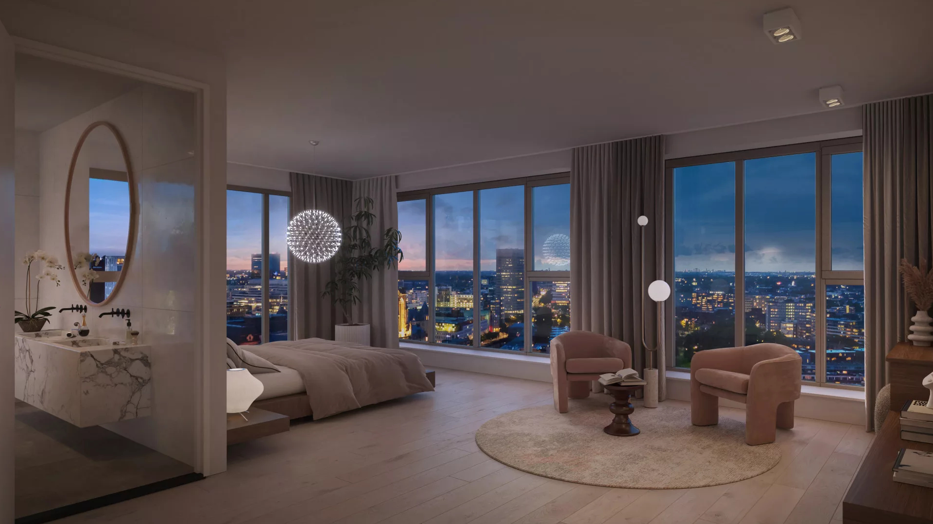 Een impressie van de binnenkant van een penthouse in RottaNova.