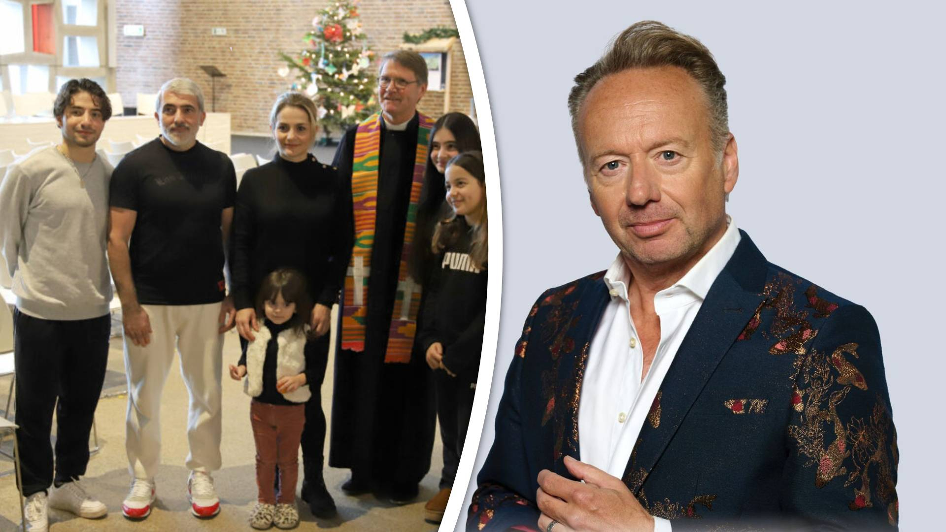 Gezin Babayants in de kerk in Kampen (links) en Joris Linssen (rechts)