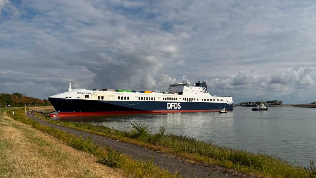 Zeeschip vastgelopen in de buitenhaven van Terneuzen