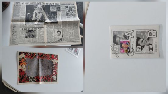 Wie wil een postzegel met en krant over Elvis uit de jaren negentig ?