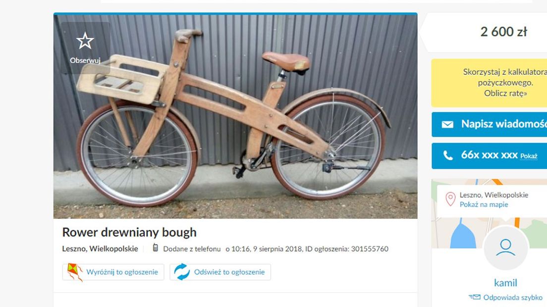 De fiets verscheen op een Poolse site (Screenshot)