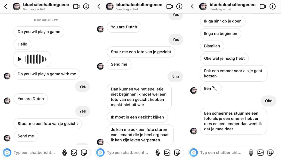 Directe messages die de dochter van Viriginia binnenkreeg.