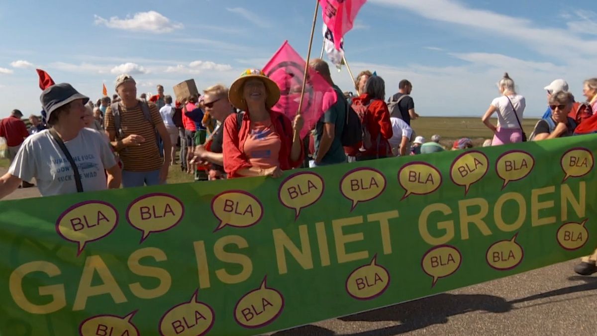 Honderden mensen demonstreren bij Holwert tegen gaswinning onder Waddenzee