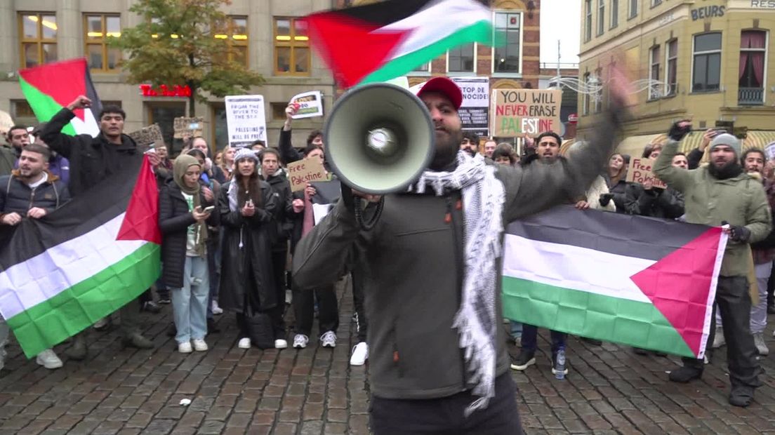 Een eerdere Palestina-demonstratie, op de Vismarkt in Groningen