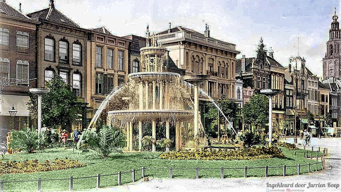 De Vismarkt in 1914, compleet met fontein