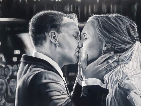Een vriendin maakte dit schilderij van het huwelijk van Frank en Manouk in 2020.