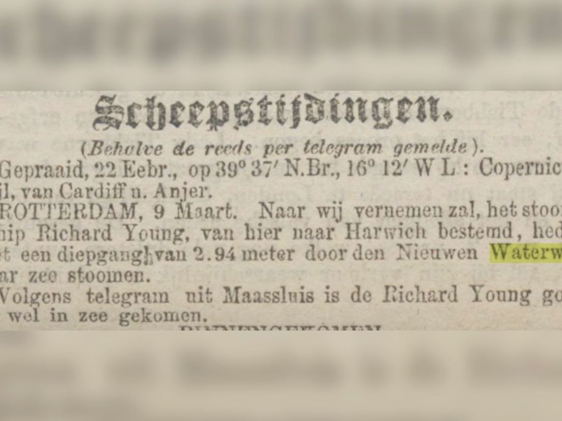 Algemeen Handelsblad 11 maart 1872: het eerste schip is goed en wel in zee gekomen