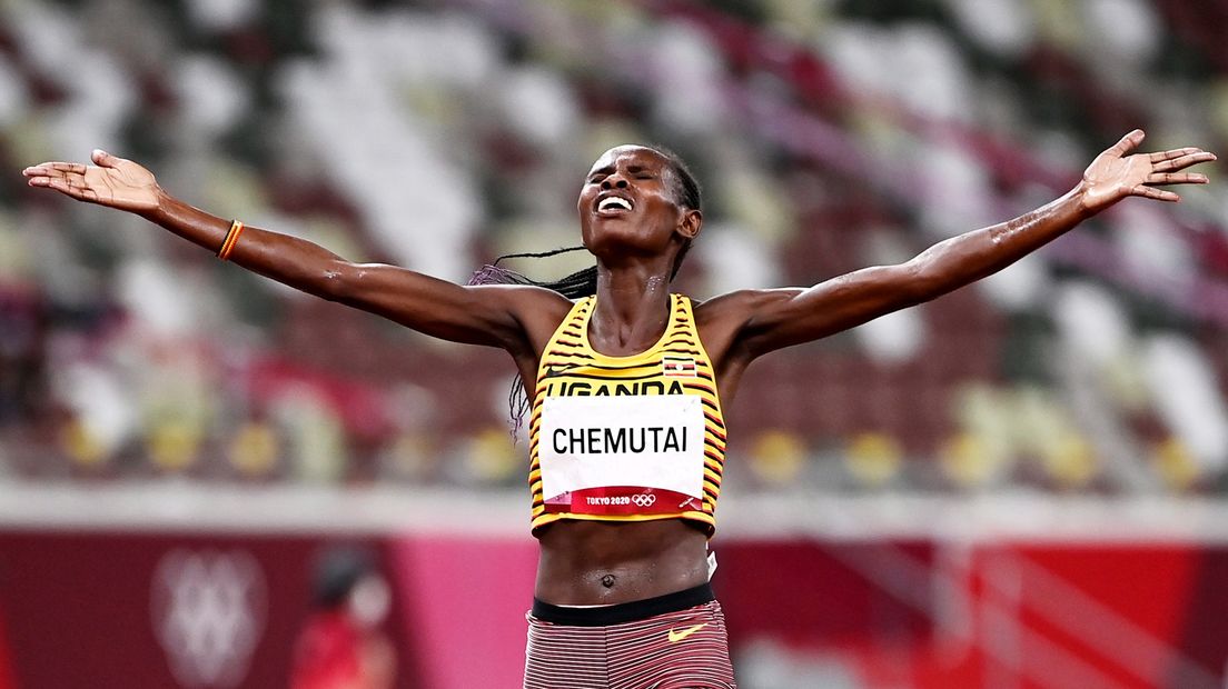 Peruth Chemutai na haar winst in Tokio