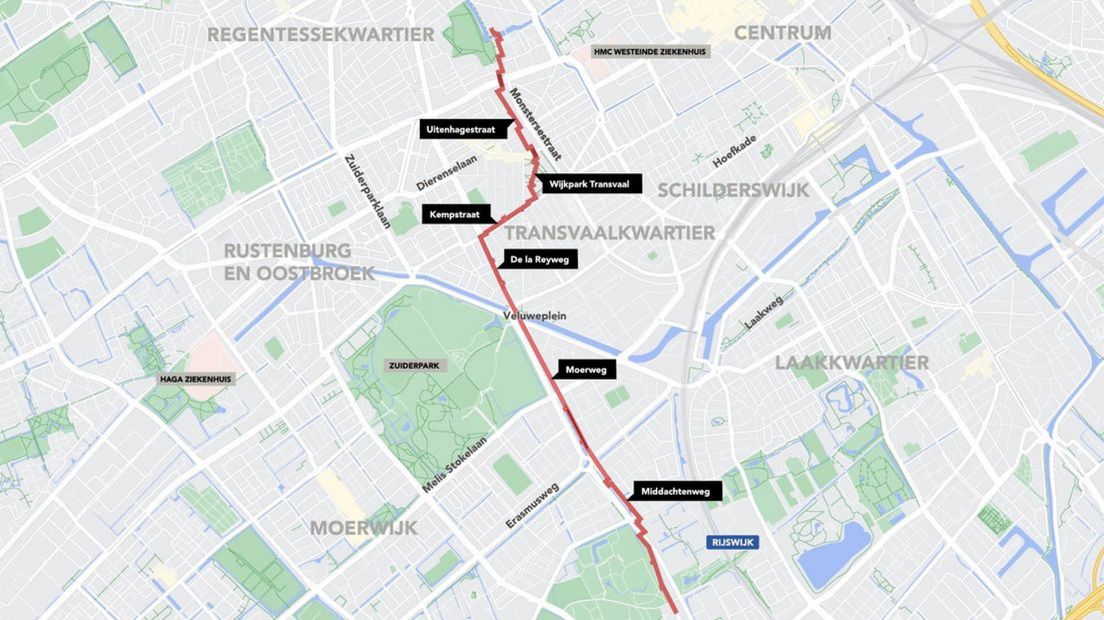 De route van de WarmtelinQ in Den Haag | Kaart: Omroep West