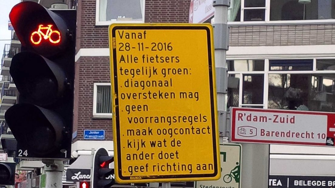 Sinds 2016 krijgen ook in Rotterdam fietsers tegelijk groen