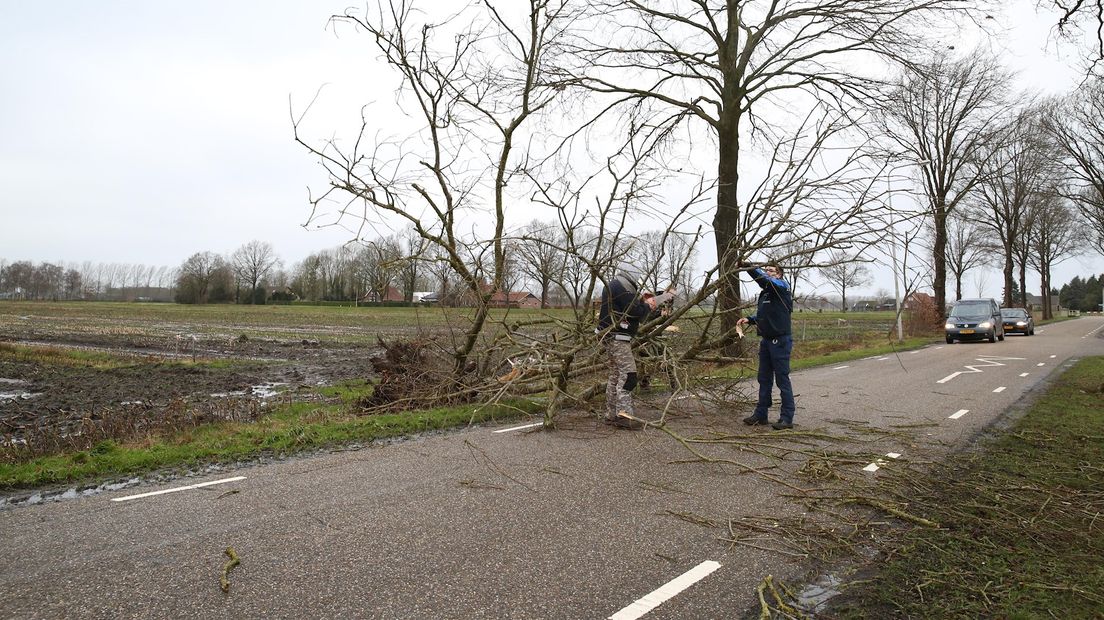 Westerhoevenweg in Vriezenveen bezaaid met takken