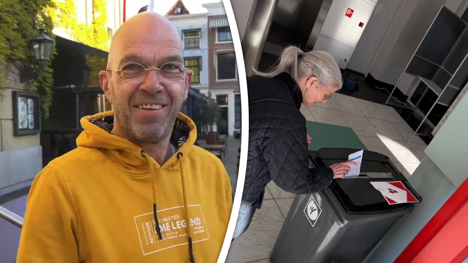 John (links) en een andere stemmer tijdens de herverkiezingen in Gorinchem.