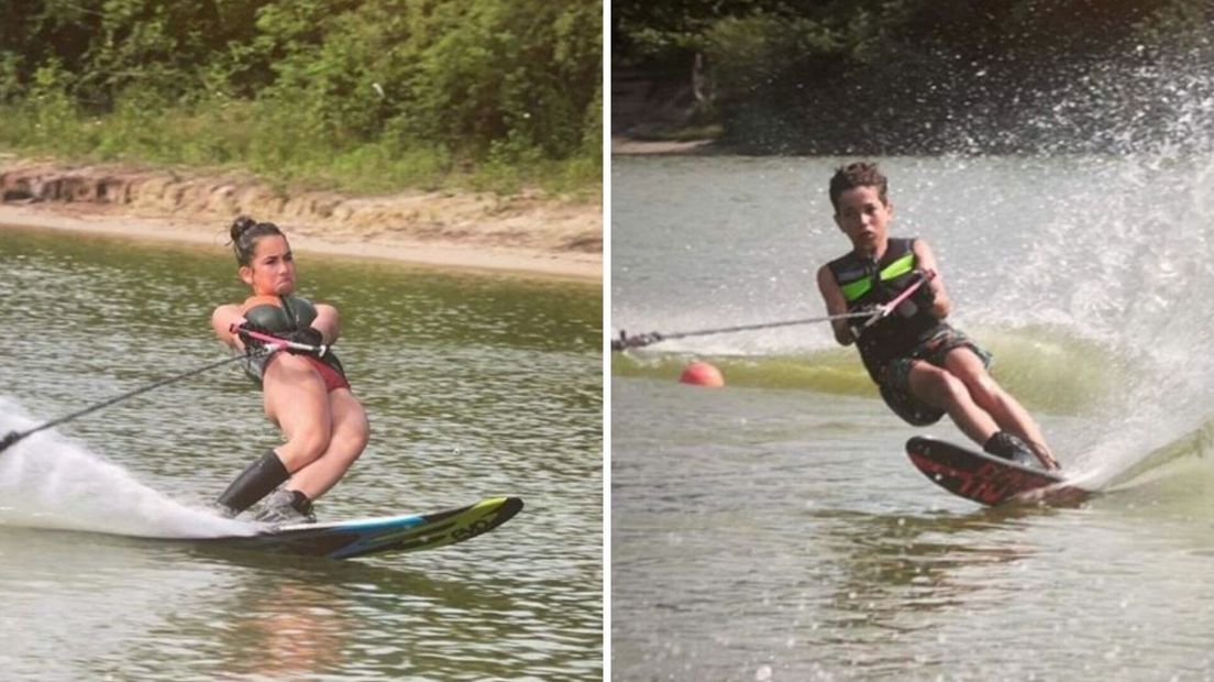 Noël (links) en Kian Hamelink in actie op de waterski