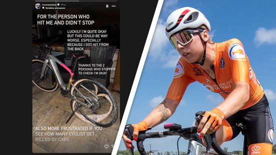 Wielrenster Wiebes boos maar ongedeerd na aanrijding met auto. Wielrenster Wiebes boos maar ongedeerd na aanrijding met auto.