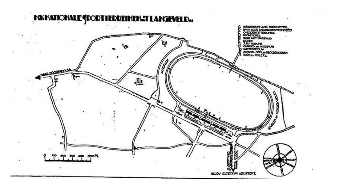 Plattegrond van het circuit van Noordwijk uit 1925 | Tekening: Dagblad Het Vaderland
