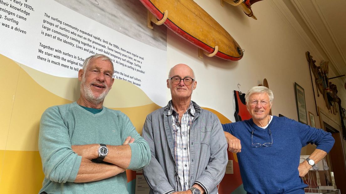 Surfpioniers op Scheveningen v.l.n.r. Arie Verbaan, Jaap van der Toorn en Rob Cillekens | Den Haag FM