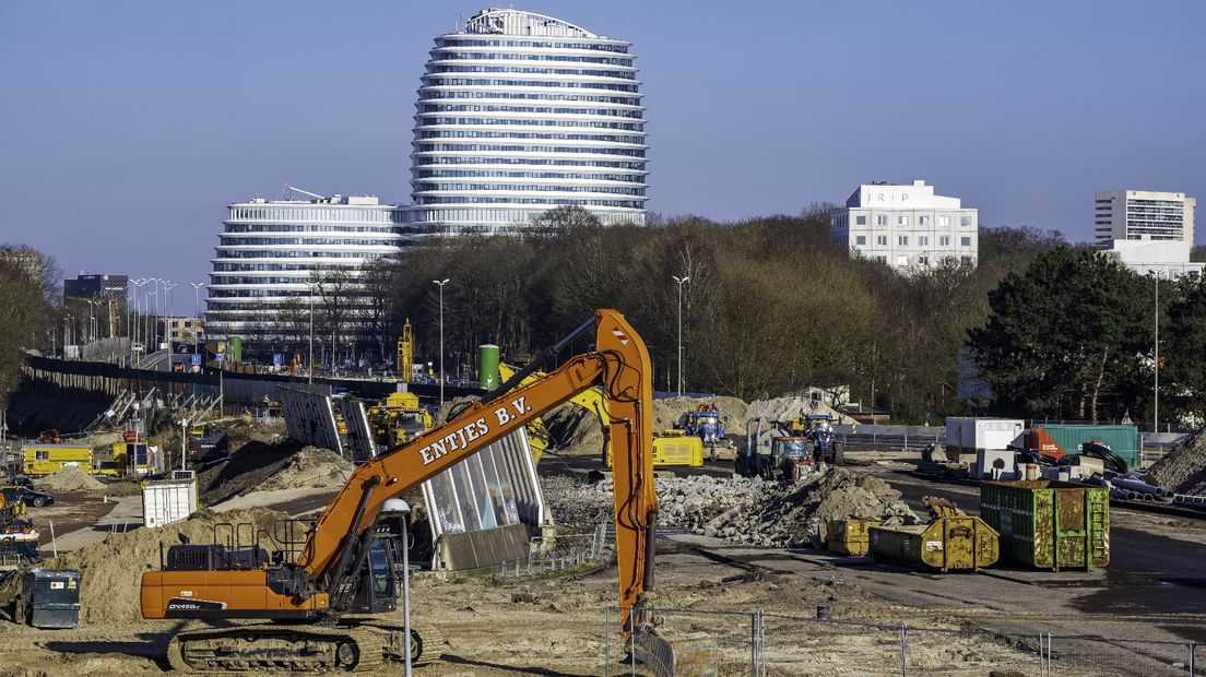 Werkzaamheden aan de zuidelijke ringweg in de stad Groningen