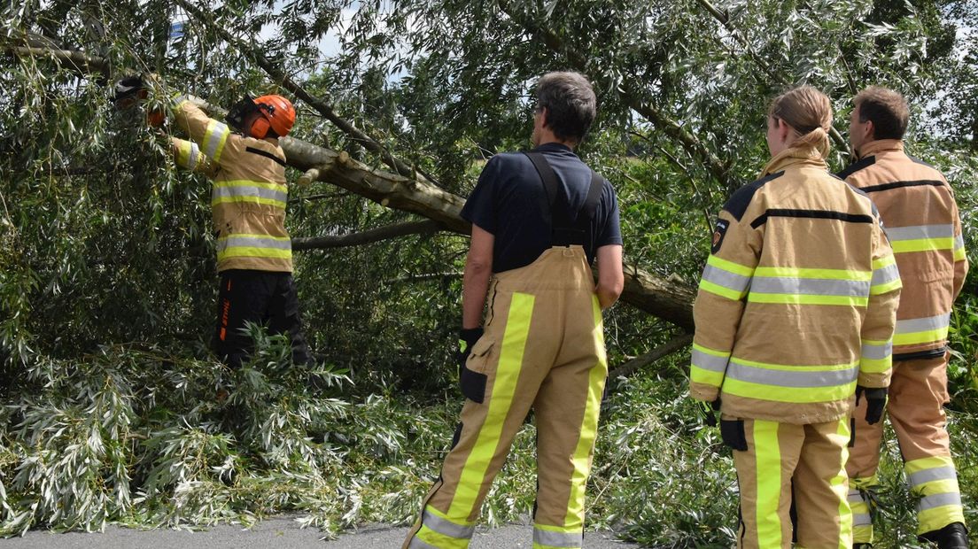 Omgevallen boom blokkeert de weg in Hardenberg