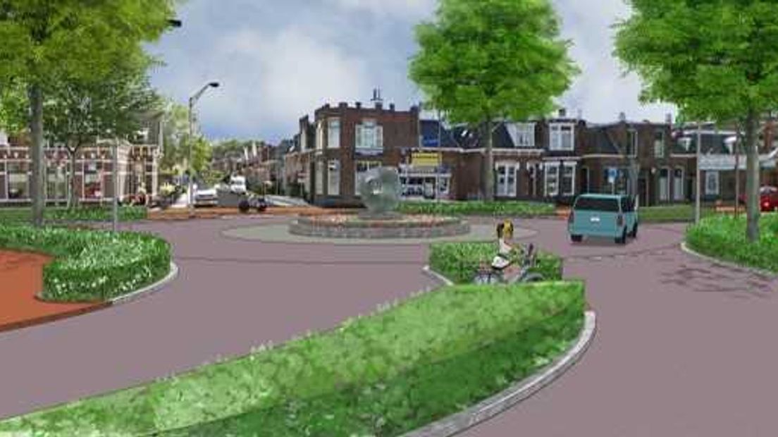 De nieuwe rotonde bij de Rolderstraat wordt veiliger voor fietsers (impressie: gemeente Assen)