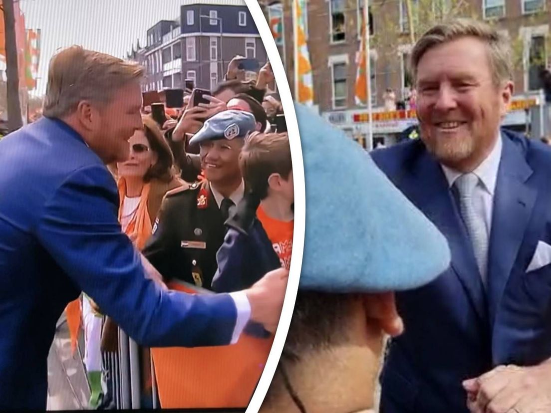 Staney krijgt een hand van koning Willem-Alexander tijdens Koningsdag in Rotterdam