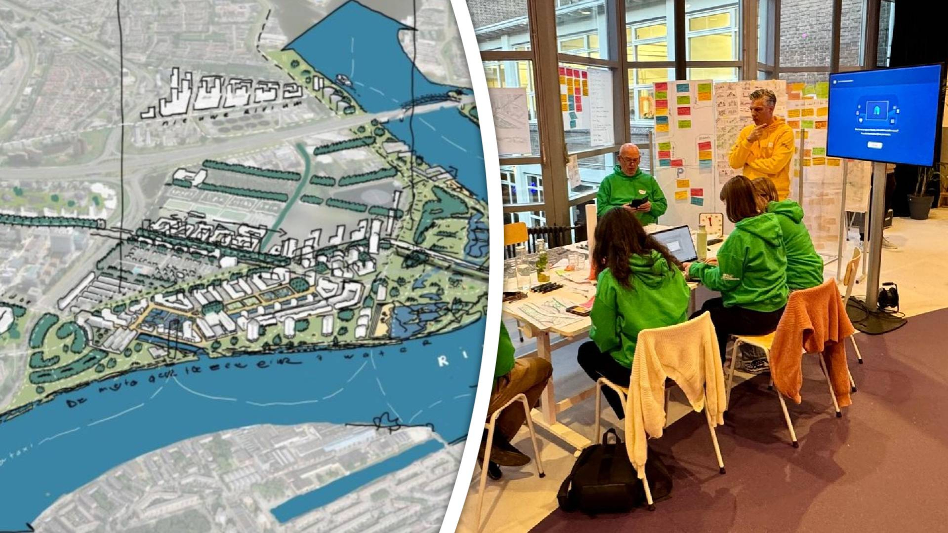 Teams brainstormen over de brug.