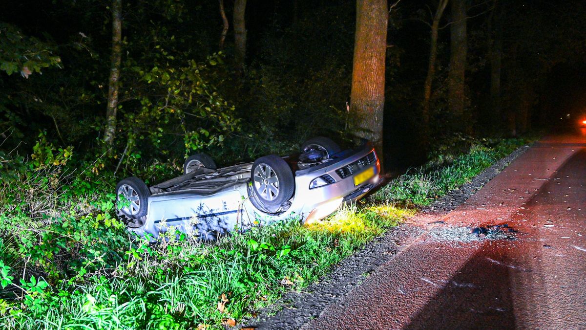 Drankrijder knalt tegen boom en vliegt over de kop bij Wijnjewoude