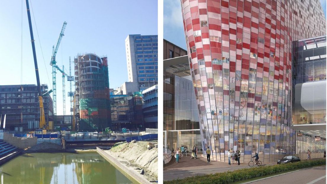 Het Poortgebouw nu, rechts het onwerp.