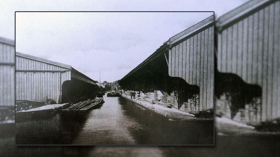 De loods tussen 1800 en 1957 bij de Zaanse houtzagerij Dekker