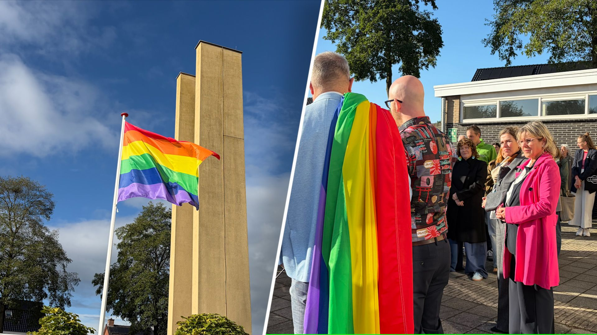 Foto: Regenboogvlag gaat onder luid applaus de lucht in: 'Dit is Oldebroek'