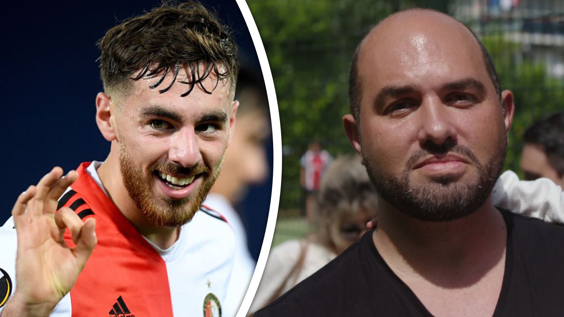 Links Feyenoord-middenvelder Orkun Kökcü, rechts zijn oom, Ercüment Eryalçin