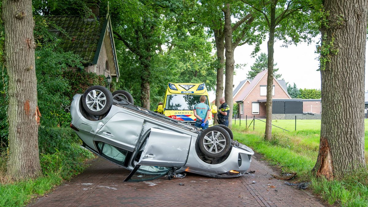 Auto botst tegen boom in Zorgvlied en slaat over de kop
