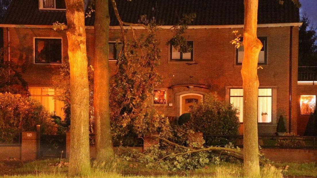 Vanavond al afgewaaide boomtakken aan de Wipstrikkerallee in Zwolle