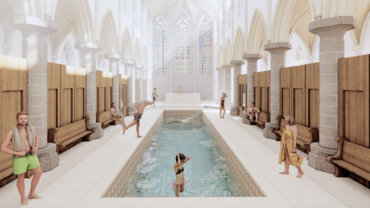 Studentenplan tovert kerk in Wolder om tot badhuis