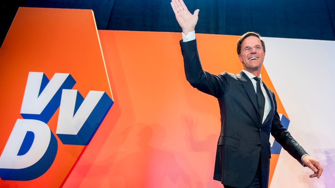 Rutte tijdens de verkiezingsavond (Rechten: ANP / Jerry Lampen)