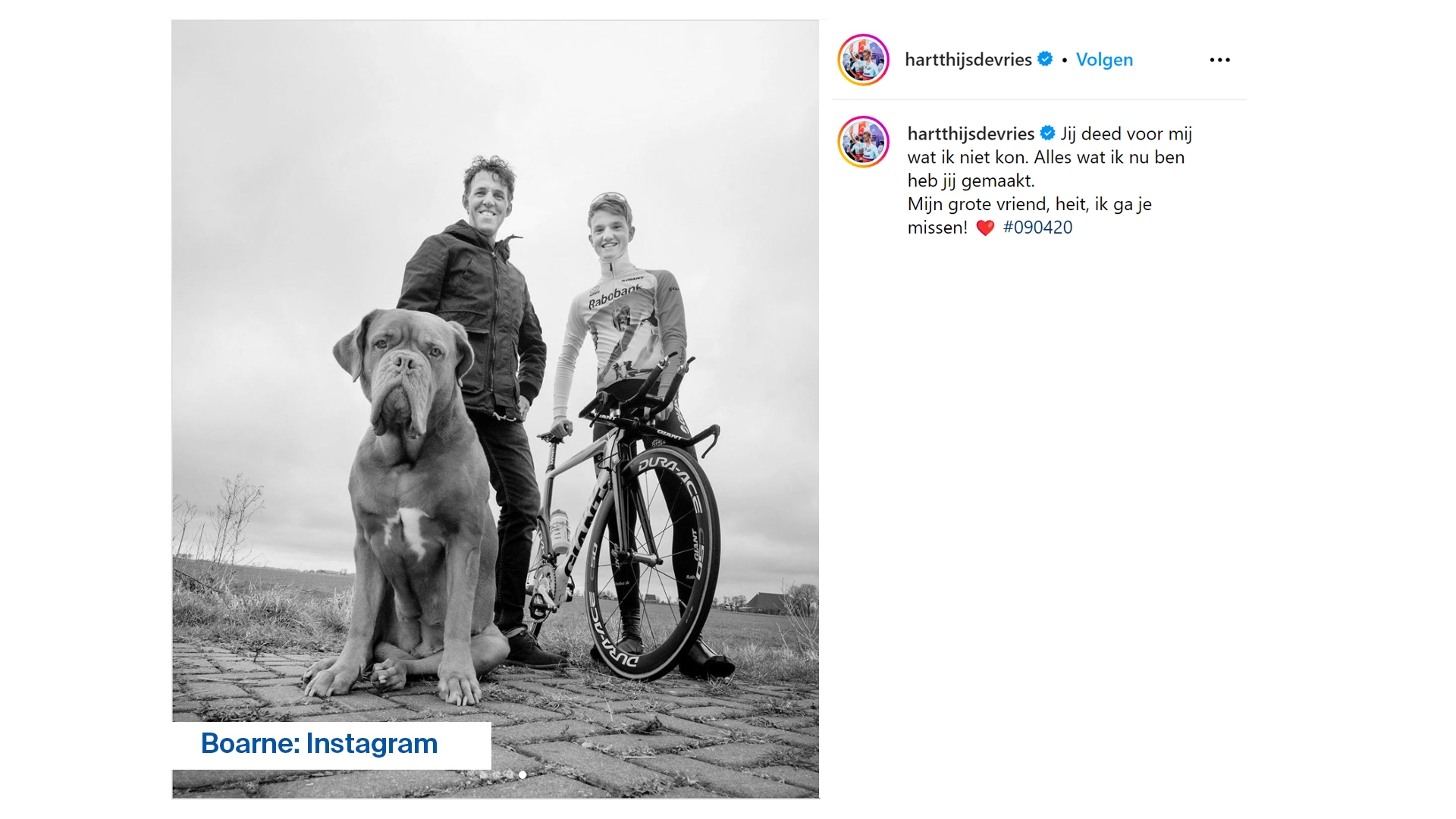 Instagrampost fan Hartthijs de Vries