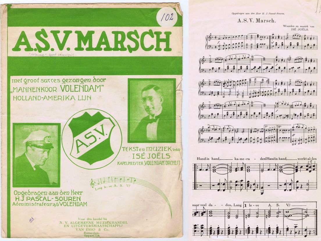 Bladmuziek van de ASV Marsch uit 1927.