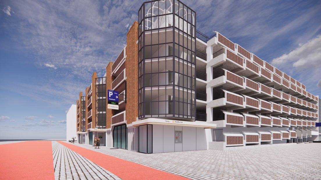 De parkeergarage op de hoek van de Amsterdamse Veerkade en Kranestraat wordt verbouwd tot mobility hub