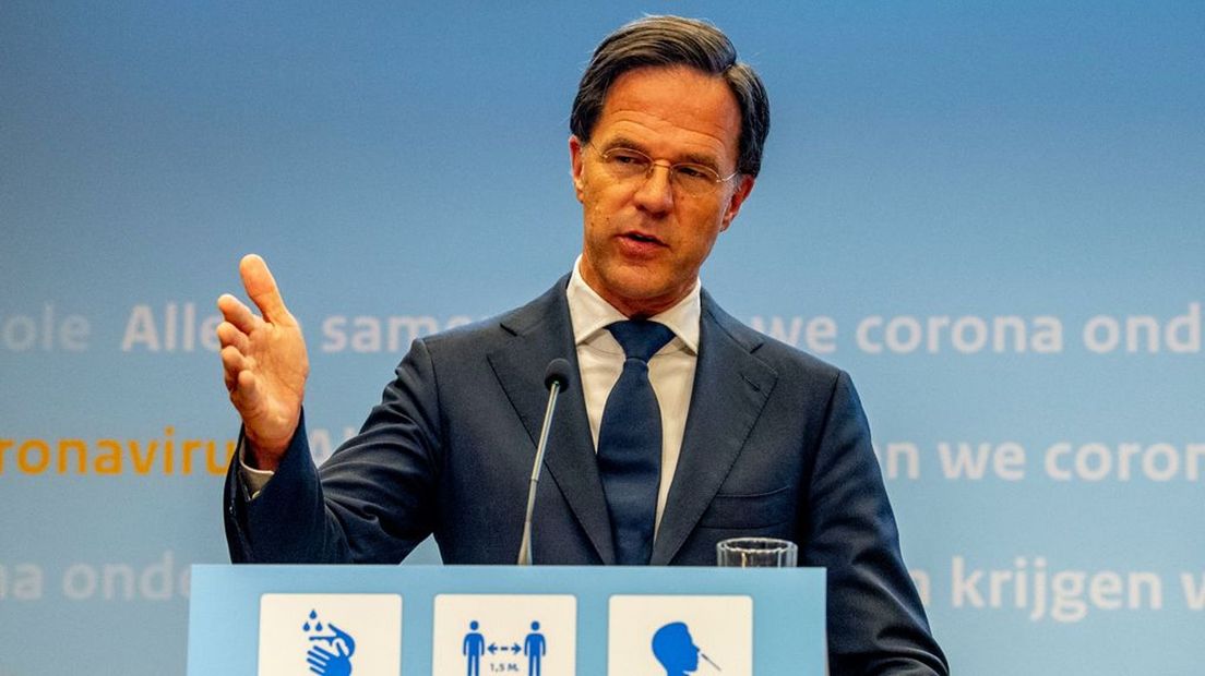 Demissionair premier Mark Rutte bij een eerdere persconferentie.