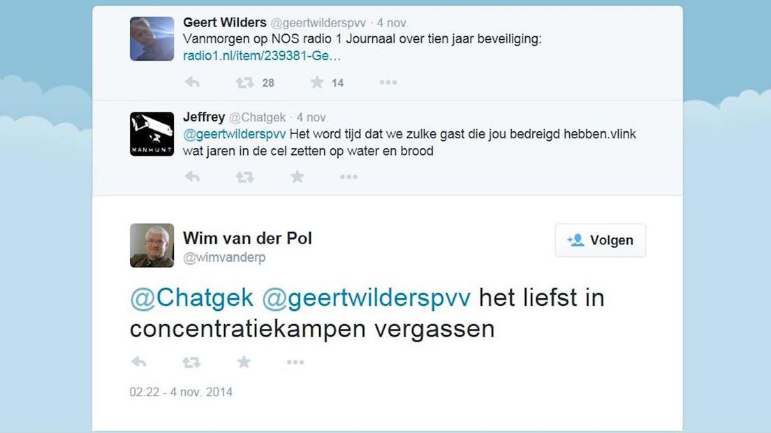 Voorbeeld van één van de tweets