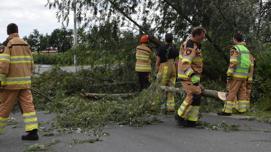 Omgevallen boom blokkeert de weg in Hardenberg