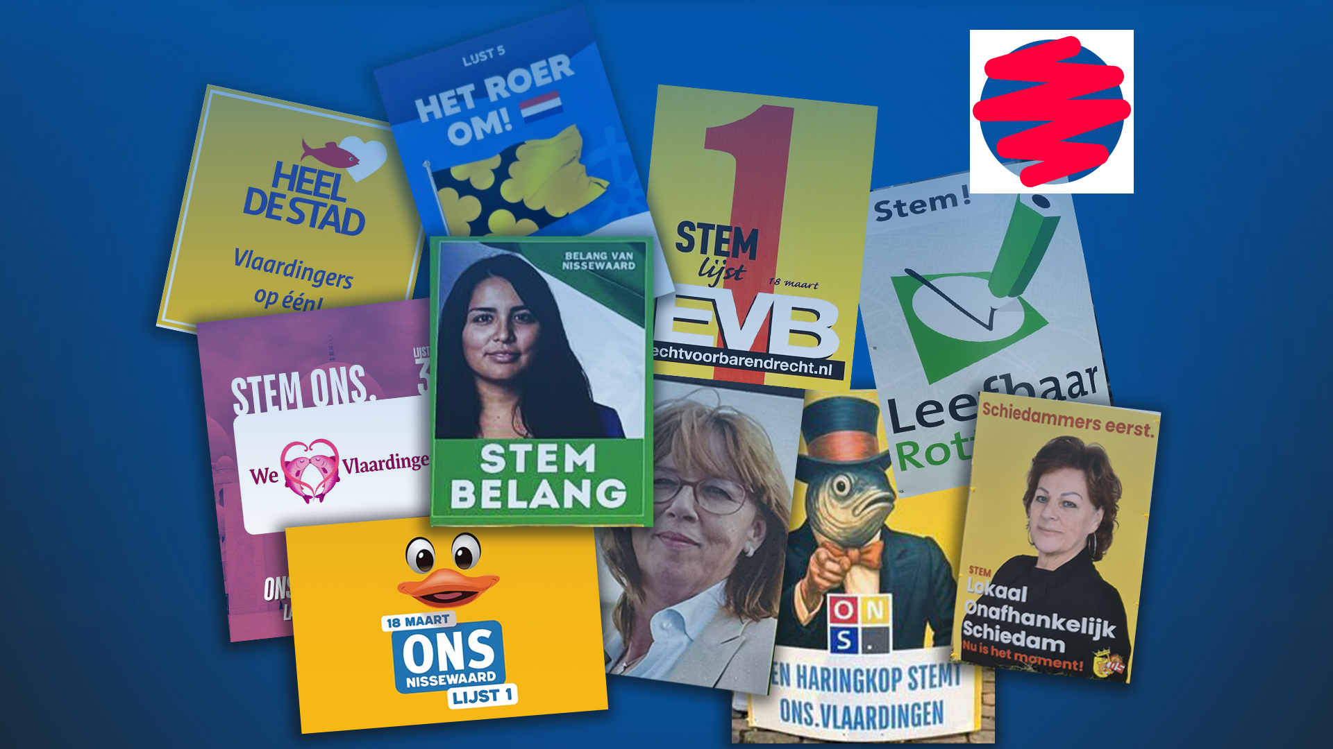 Verkiezingsposters van lokale partijen in regio Rijnmond