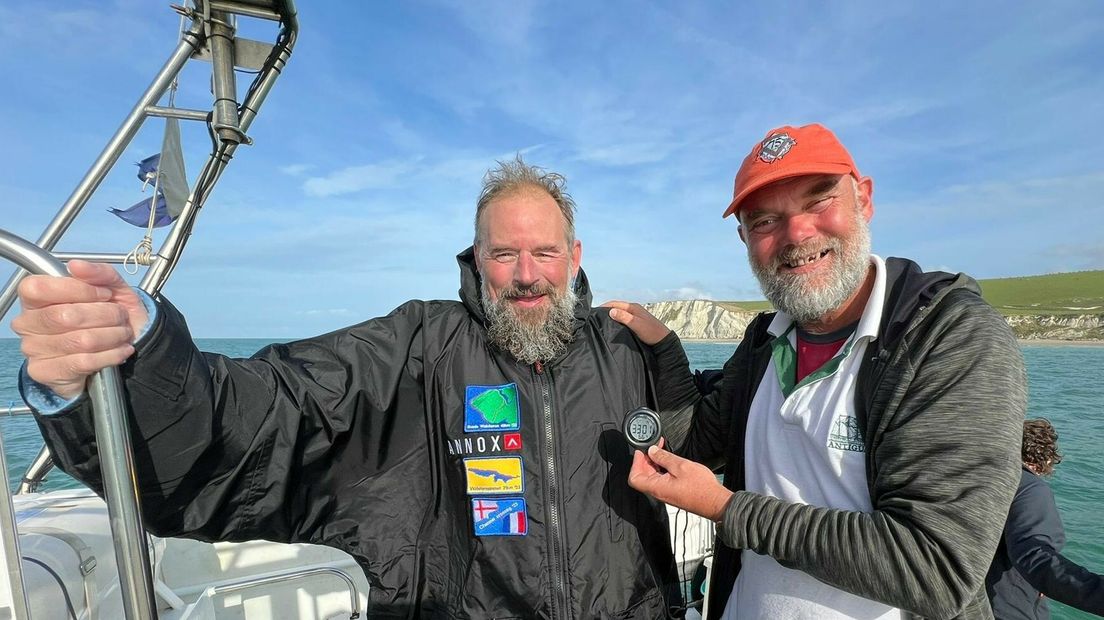 Gertjan Nieuwenkamp op de boot terug naar Engeland