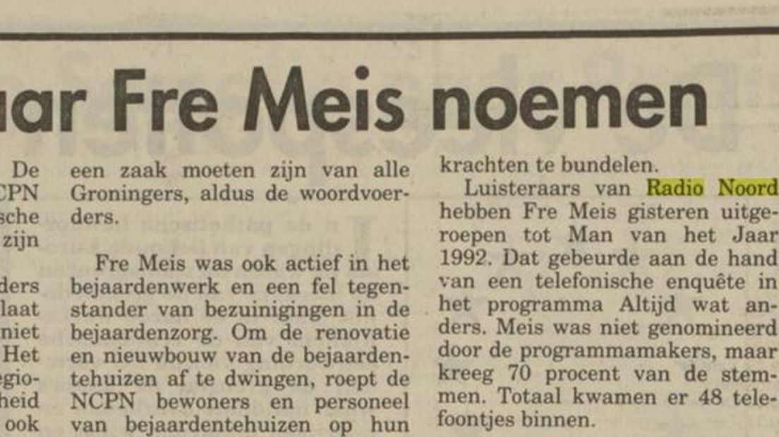 Fragment uit Nieuwsblad van het Noorden op 29 december 1992