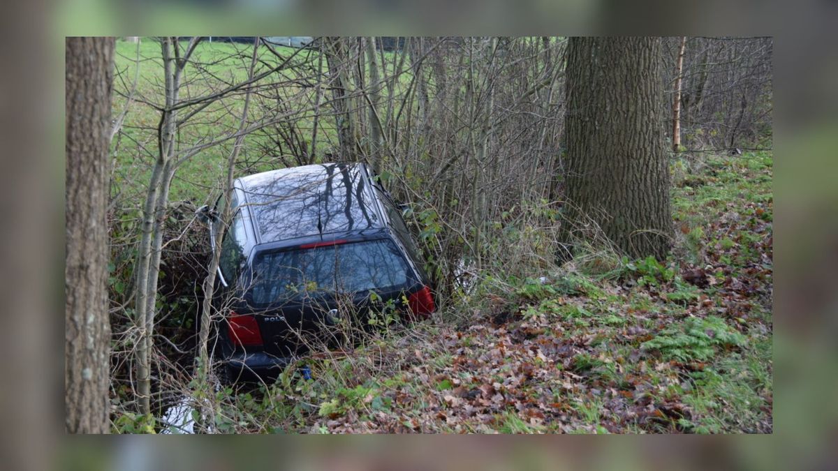 Auto botst tegen boom en belandt in de sloot bij Jistrum