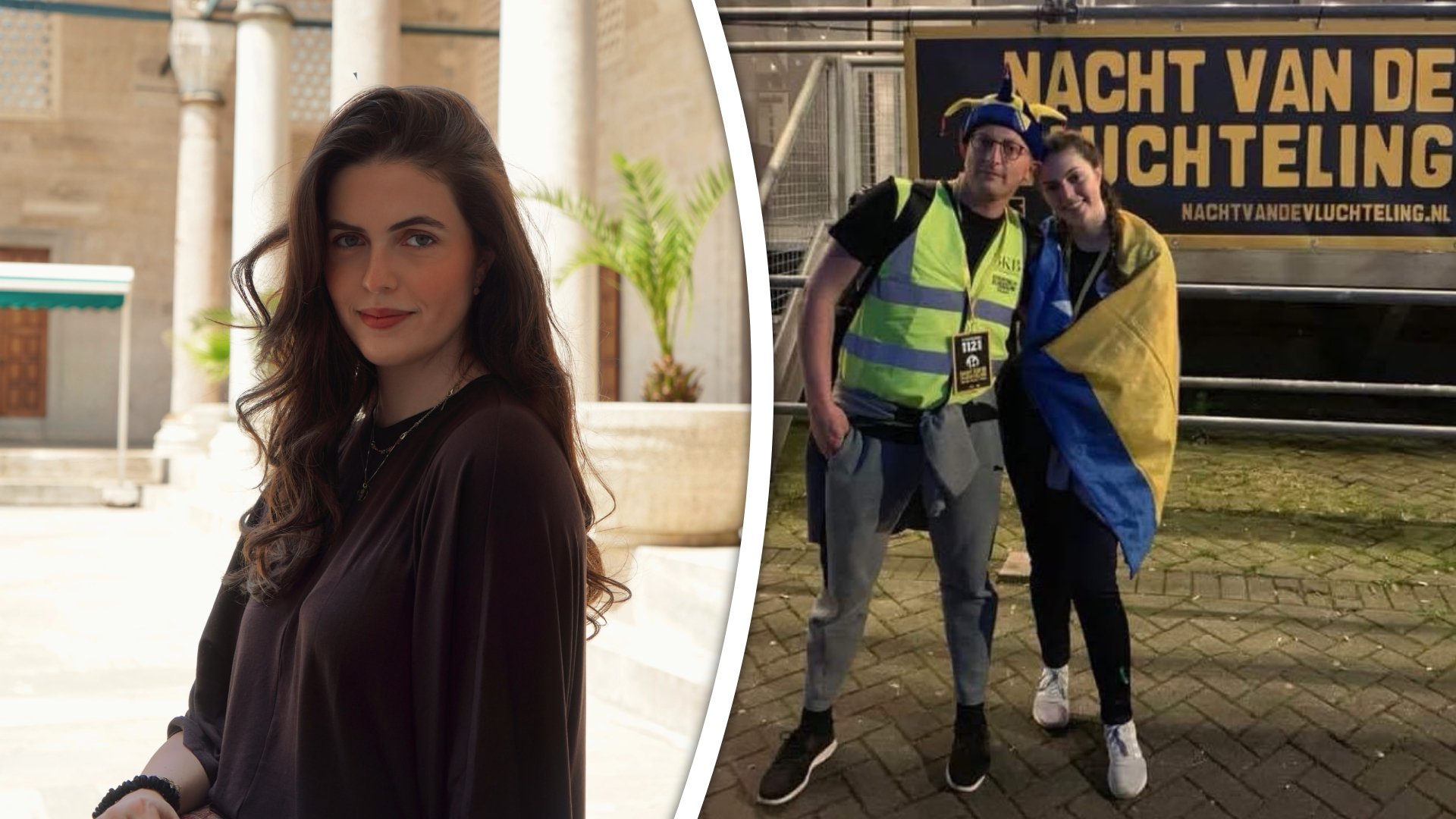 Rechts een foto van Aida met haar vader tijdens haar eerste deelname aan de Nacht van de Vluchteling