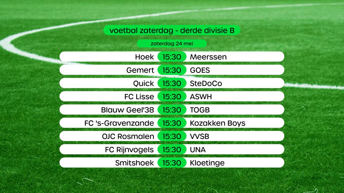 De wedstrijden in de Derde Divisie B, swipe voor de stand